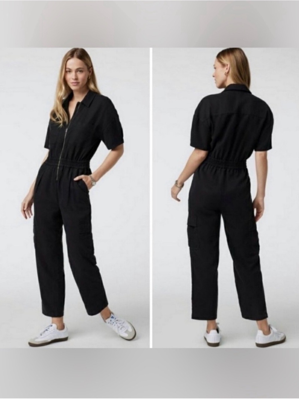 Vuori Coastline Jumpsuit Short Sleeve Black Zip Front Casual Size XL Minimalist
